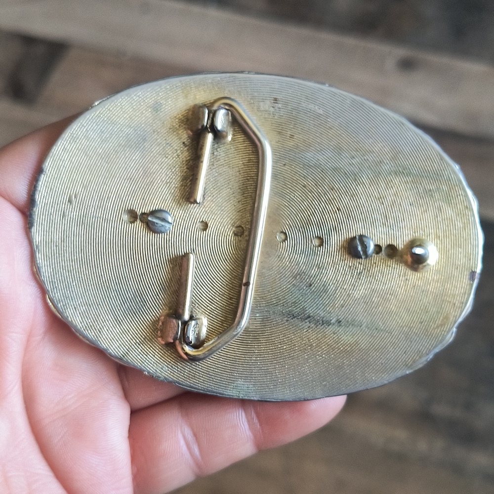 Vintage Western Metal Horse Floral Medallion Cameo Belt Buckle - Picture 5 of 6